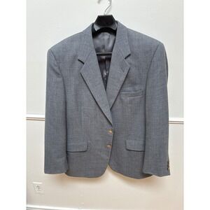 Robert Kent Mens Gray Blazer Sport Coat Gold Crest Buttons Size 46 Regular